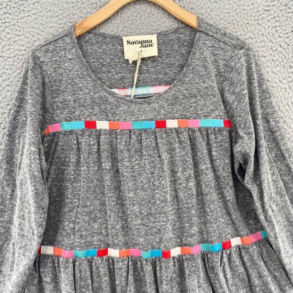 Savanna Jane Top Womens Medium Sweet Aspirations Gray Long Sleeve Embroidery NWT - Picture 3 of 9